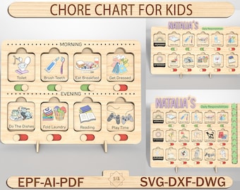 Kids Chore Chart SVG, Daily Routine Cut File for Cricut and Silhouette, Editable Responsibility Board, Visual Schedule for Children