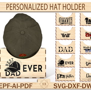 Porte-chapeau personnalisé fête des pères en bois, cadeau fête des pères, boîte de rangement de chapeau, cadeau pour papa, organisateur de casquette Svg, Glowforge découpé au laser Svg