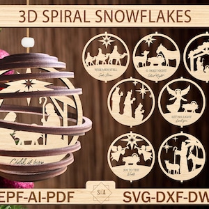 Ornamento della natività di Natale a spirale Svg, Ornamento della scena della natività Svg, Decorazioni di palline di Natale Svg, Ornamento cristiano Svg, Decorazioni natalizie