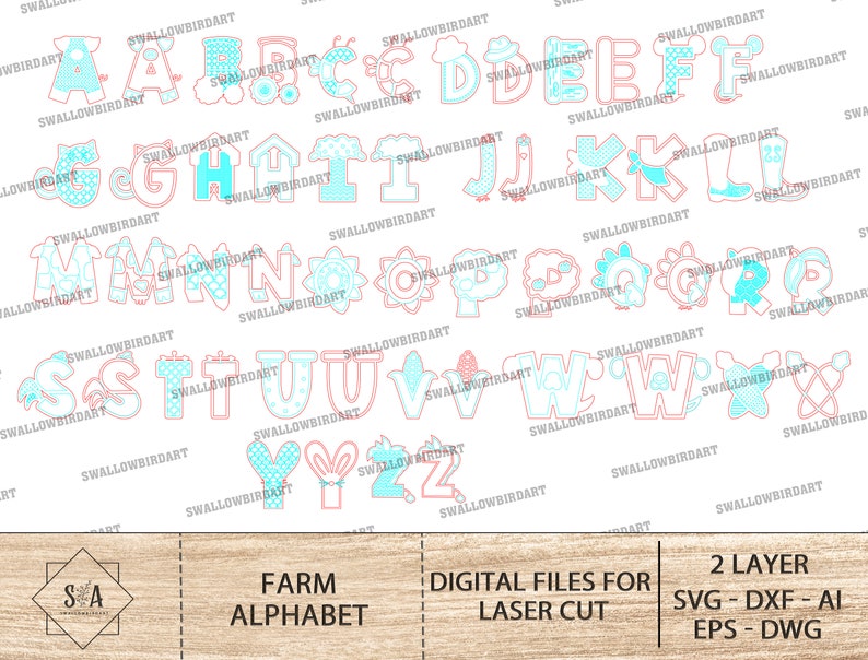 Farm Alphabet Bundle SVG , Alphabet Laser Cut Files , Letters Farm Baby ...