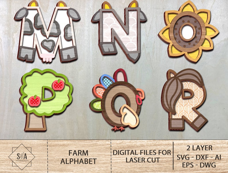 Farm Alphabet Bundle SVG , Alphabet Laser Cut Files , Letters Farm Baby ...