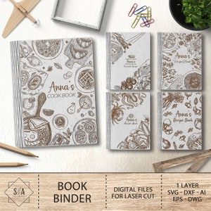 Personalisierte Rezept Buch Binder svg, Holz Kochbuch Rezepte Laser Cut Dateien, Valentinstag Geschenk, Muttertagsgeschenk, Glowforge SVG Dateien