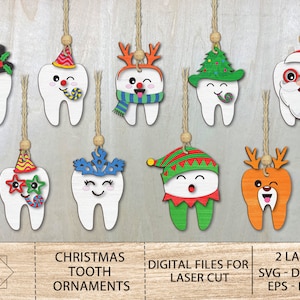 Kerst tand ornamenten bundel SVG, grappige ornamenten, kerst ornamenten, Glowforge bestanden, laser gesneden bestanden