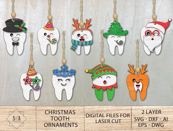 Christmas Tooth Ornaments Bundle SVG, Funny Ornaments , Christmas Ornaments, Glowforge Files , Laser Cut Files