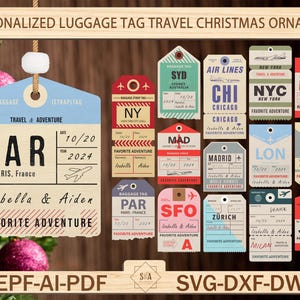 Adorno de aventuras de viaje personalizado Svg, adorno de coctelera personalizado 4D Svg, adorno de Navidad de viaje Svg, regalos de viaje, archivos SVG de Glowforge