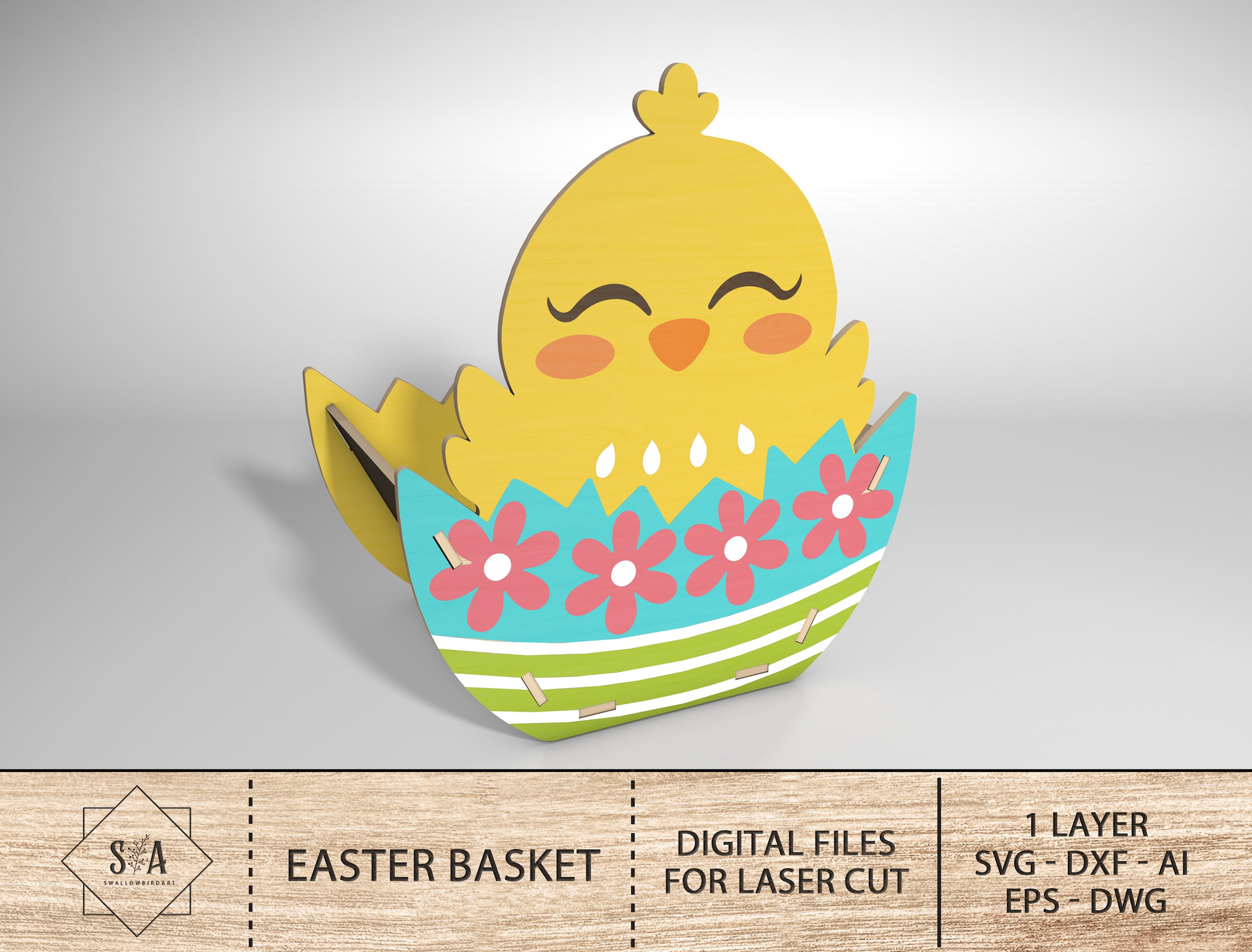 Happy Easter Basket Svg,easter Chick Basket Design for Laser Cut ...