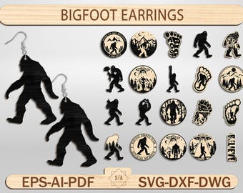 Bigfoot Earrings Bundle SVG , Mountain Earring SVG , Glowforge Files , Laser Earrings Files