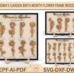 Oma's tuin geboorte maand bloem frame houten teken, cadeau voor moeder, moeder's tuin teken, Moederdag cadeau, Moederdag decor, lasercut bestand SVG