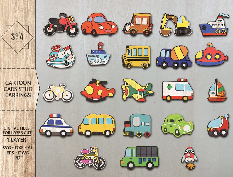 Bundle Cartoon Cars Stud Earrings SVG Cartoon Earrings - Etsy