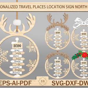 2024 Frohe Weihnachten Reisen Ort Nordpol Ornament SVG, Anpassen Ziel Andenken, Holz Abenteuer Ort Lasercut Datei svg