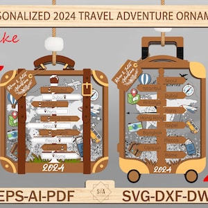 2024 Travel Adventure Ornament Svg, 4D Travel Shake Hanger Svg, Personalized Destination Keepsake Svg, Gift For Traveller Lasercut File Svg