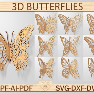 Bundle 3D Schmetterling Laser Cut SVG, Schmetterling zwar, hölzerner ineinander greifender Schmetterling, Schmetterling Wohnkultur, Schmetterling Wandkunst, 3D Schmetterlinge svg
