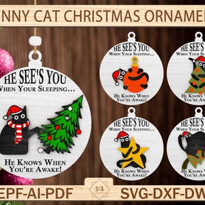 Lustige Katze Weihnachten Ornament geschnitten Datei, Weihnachten Ornament geschnitten Datei, lustige Katze Shirt, Holz Ornament, Weihnachtsgeschenke, Glowforge SVG-Dateien