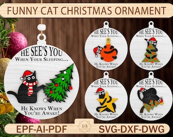 Lustige Katze Weihnachten Ornament geschnitten Datei, Weihnachten Ornament geschnitten Datei, lustige Katze Shirt, Holz Ornament, Weihnachtsgeschenke, Glowforge SVG-Dateien