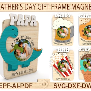 Cadre photo aimanté pour réfrigérateur fête des pères, fichier photo laser aimanté fête des pères, cadeau fête des pères, cadeau pour papa, photo d'enfants, fichier laser prêt