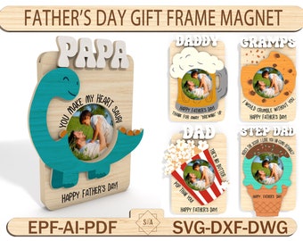Father's Day Fridge Magnet Photo Frame, Father's Day Magnet Photo Laser File, Father's Day Gift, Gift for Dad, Kids Photo ,Laser Ready File
