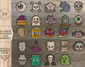 Halloween Stud Earrings Bundle  SVG , Halloween Earrings , Laser Earrings Files , Glowforge Files , Halloween Cute Earrings SVG
