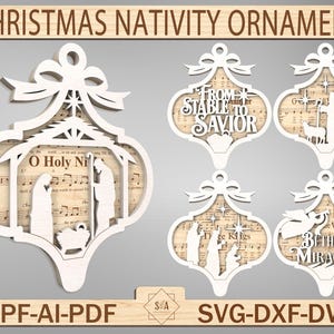 Nuty do szopki ozdoba Svg, ozdoba kolędy Svg, ozdoba Jezusa Svg, ozdoba sceny szopki Svg, plik Glowforge Svg
