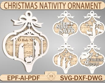Nativity Sheet Music Ornament Svg, Christmas Song Ornament Svg, Jesus Ornament Svg,Nativity Scene Ornament Svg, Glowforge File Svg