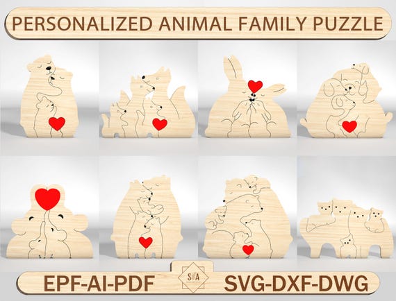 Family Puzzle SVG, Dog Puzzle Pieces svg, Personalized Animal Family Puzzle, Fathers Day Gifts svg, Mothers Day svg, Glowforge Laser cut