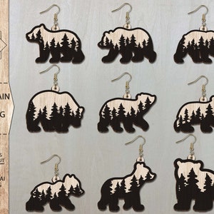 Brinco de urso de montanha Svg, Brincos de urso de família Svg, Bear Forest Svg, Bear Mountain Svg, Arquivos de brinco Glowforge, Brinco de laser Svg, Bear Svg