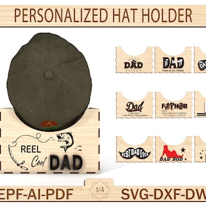 Portacappelli in legno personalizzato per la festa del papà, scatola portaoggetti per cappelli, regalo per papà, organizzatore di cappelli in formato Svg, regalo per la festa del papà, taglio laser Glowforge in formato Svg