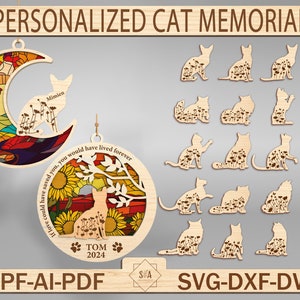 Ornamenti commemorativi per gatti personalizzati Lasercut Svg, Regalo commemorativo per gatti, Glowforge Pet Svg, Ornamento per animali Svg, File laser ornamento, File digitale Svg