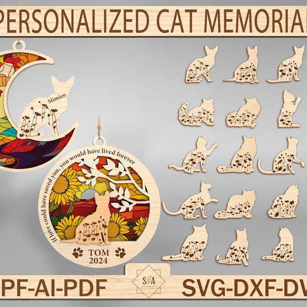 Personalized Cat Memorial Ornaments Lasercut Svg,Cat Memorial Gift,Glowforge Pet Svg,Pet Ornament Svg ,Ornament Laser Files,Digital File Svg