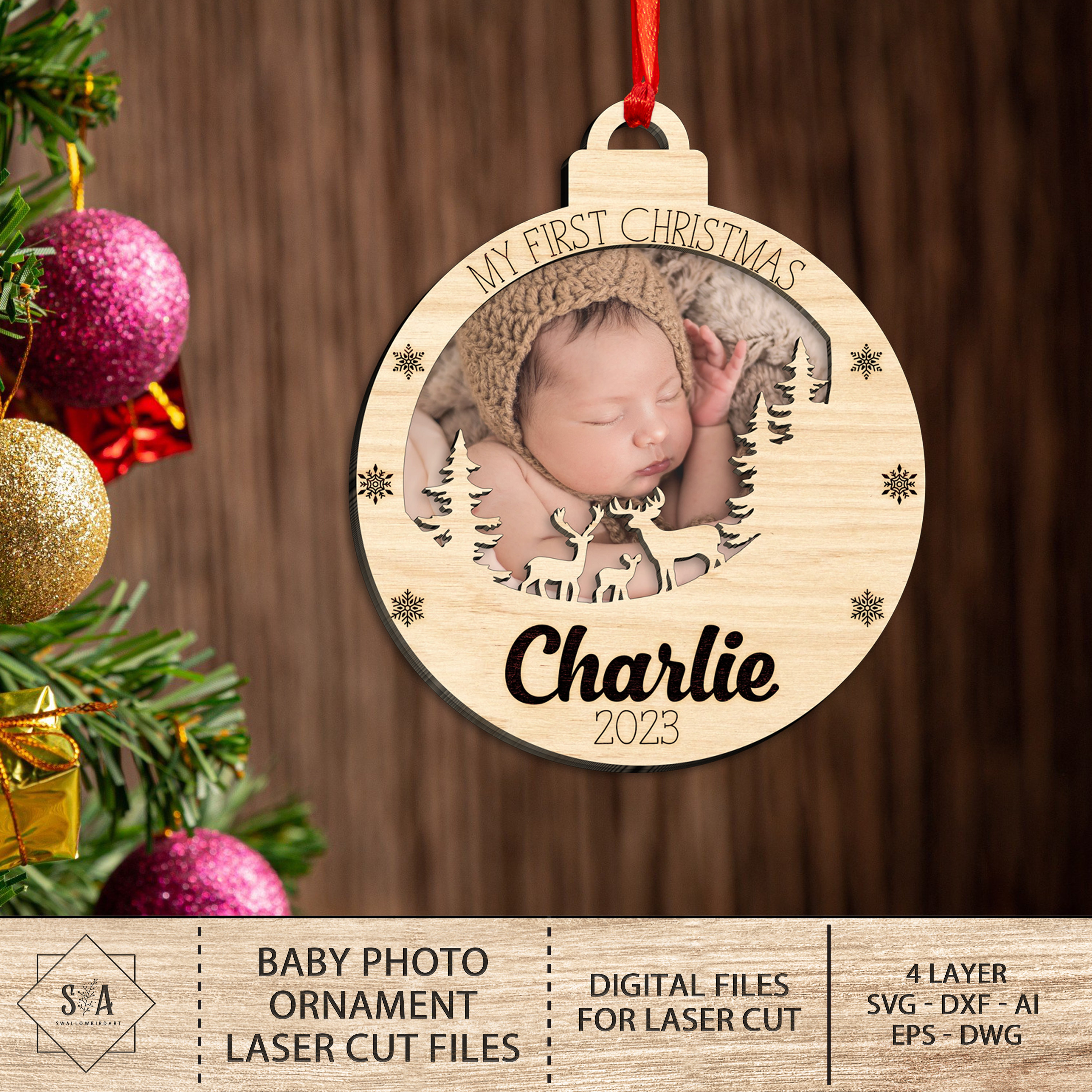 Personalized Baby First Christmas Ornament Svg, Baby Photo