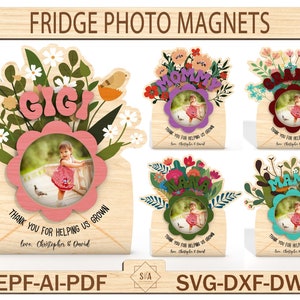 Cadre photo aimanté fleur fête des mères, cadeau fête des mères, cadeau photo pour maman, cadeau pour maman Svg, cadre photo fête des mères, fichier laser prêt
