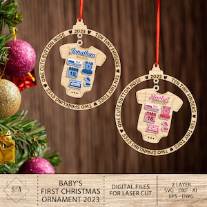 Personalized Baby‘s First Christmas Ornament svg, Baby Announcement Ornament svg, Newborn Gift, Christmas Ornament SVG, Glowforge SVG Files