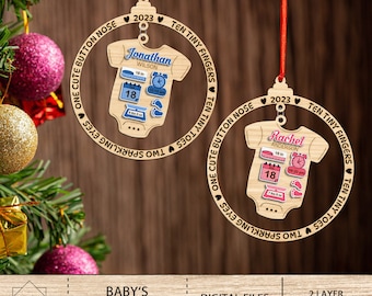 Personalized Baby‘s First Christmas Ornament svg, Baby Announcement Ornament svg, Newborn Gift, Christmas Ornament SVG, Glowforge SVG Files