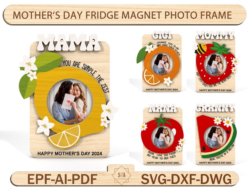 Bundle 60 Mothers Day, Fathers Day Photo Frame Magnet,Mothers Day Gift,Fathers Day Gift ,Mom Fridge Magnet Photo Frame,Laser Ready File image 8