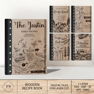 Carpeta de libros de recetas personalizada Svg, Recetas de libros de cocina de madera Archivos cortados con láser, Libro de recetas de madera, Regalo del Día de las Madres, Archivos SVG Glowforge