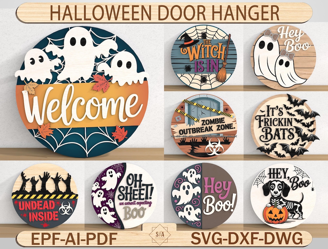 Halloween Door Sign SVG Bundle - Funny Laser Cut Files for Glowforge ...