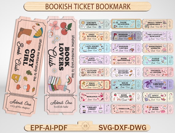 Bookish Ticket Bookmark, Handmade Bookmark Laser Cut File, Laminated Bookmark SVG, Bookish Gift, Book Lover, Librarian Gifts