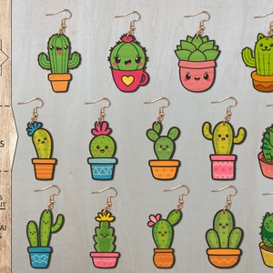 Paquete de pendientes de cactus SVG, Pendientes de plantas Kawaii, Archivos de pendientes láser, Archivos Glowforge, Pendientes de cactus Kawaii SVG, Pendientes del desierto