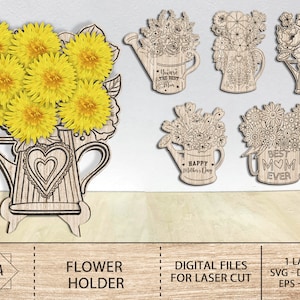 Bloemenhouder voor Moederdag Svg, bloemenhouder Svg, geplukte bloemenhouder laser, met de hand geplukt voor u bloemen moederbestand, Glowforge Kids Craft