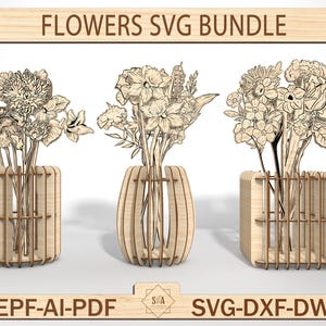 Vaso di fiori del mese di nascita in formato SVG, file digitali tagliati al laser Glowforge Cricut da scaricare, bouquet di fiori di campo vettoriali per la mamma, pacchetto di fiori in formato SVG