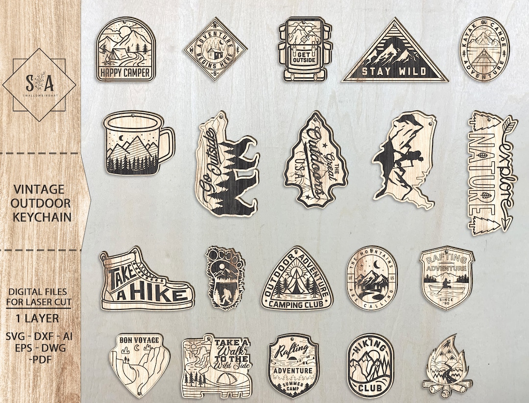 Vintage Outdoor Keychain Svg, Summer Camp Keychain Svg, Happy Camping