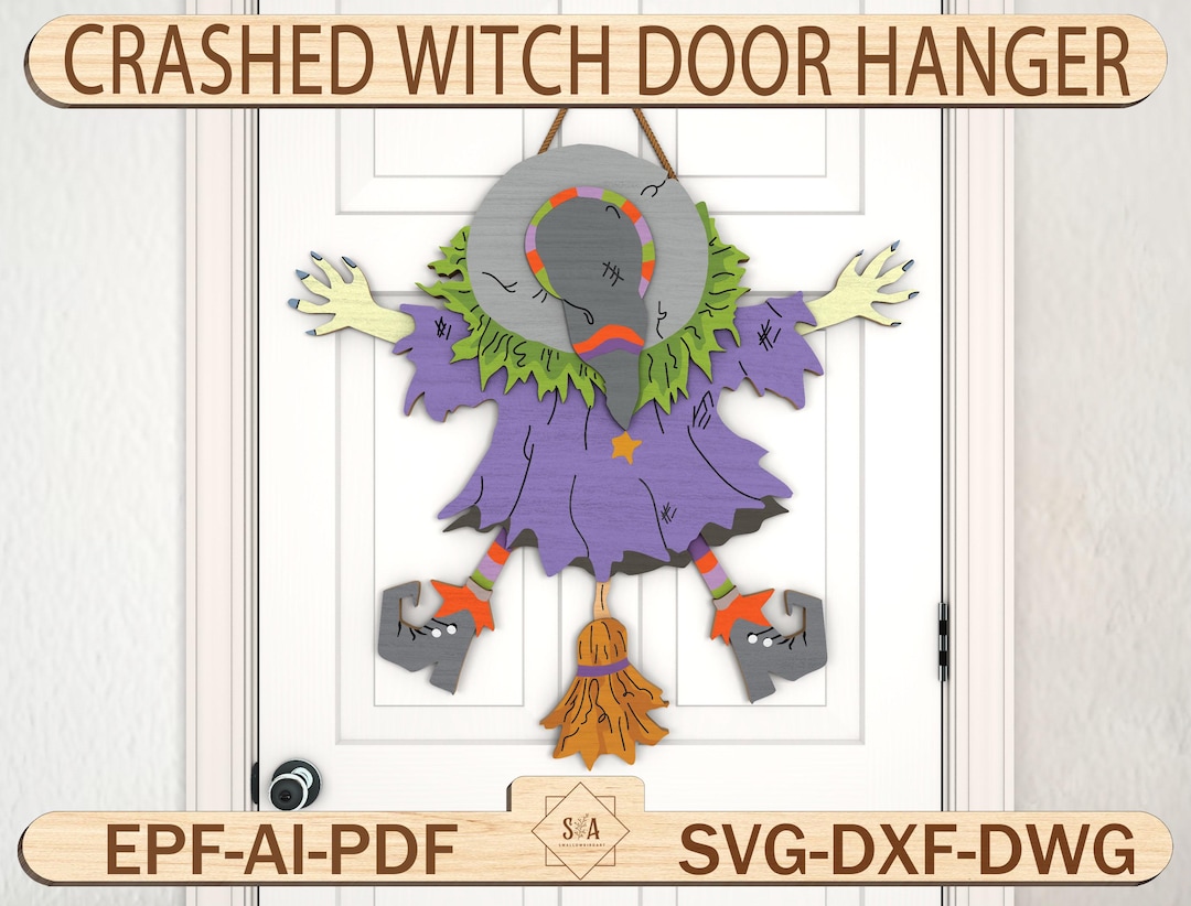 Halloween Witch Door Sign Svg, Halloween Door Hanger Svg, Witch Broom ...