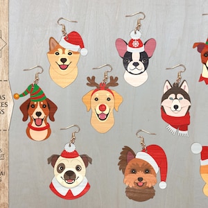Weihnachten Hunde Gesichter Ohrring Bundle SVG, Gesichter Hund Ohrringe SVG, Laser Ohrringe Dateien, Glowforge Dateien, Hunde Weihnachten Ohrringe