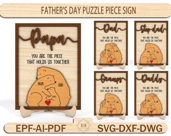 Personalized Father's Day Puzzle Piece Sign ,Father's Day Decor Svg, Gift For Dad , Step Dad Gift, Wood Name Puzzle ,Laser Ready Cut File