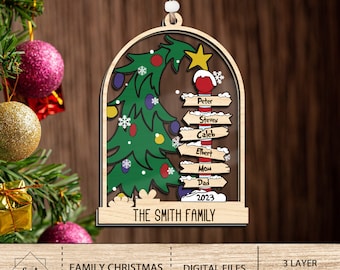 Personalized Christmas Family Tree Ornament SVG, Family Gift Ornament svg, Christmas Ornament svg, Ornament laser files, Glowforge SVG Files