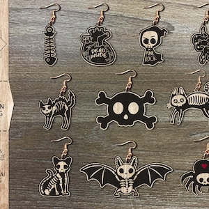 Animal Skeleton Earring Bundel SVG, Halloween Oorbellen, Laser Oorbellen Bestanden, Glowforge Bestanden, Halloween Cat Earring, Skeleton Dog Svg