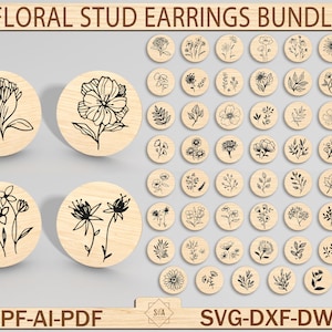 Pacote de brincos florais SVG, brincos florais SVG, brincos florais simples, arquivos Glowforge, brincos de plantas SVG