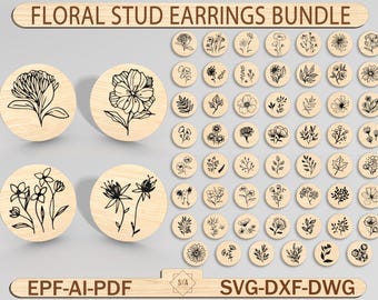 Bloemenoorbellen bundel SVG, bloemenoorbellen SVG, eenvoudige bloemenoorbellen, Glowforge-bestanden, plantenoorbellen SVG