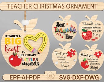 Teacher Christmas Ornament Cutfile SVG,Christmas Ornament Svg, Teacher Ornament Svg,Class Christmas Decor,Christmas Gift ,Glowforge SVG File