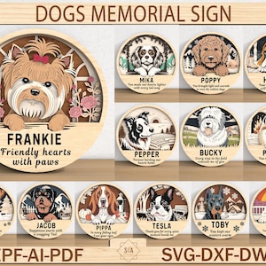 Dogs Memorial Sign SVG, Dog Breeds Name Memorial, Memorial Gift , Pet Memorial Laser cut file , Dog Tribute SVG File