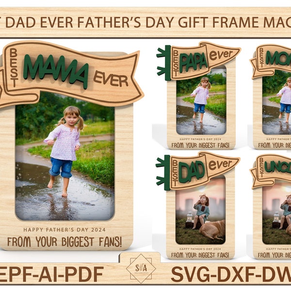 Meilleur papa de tous les temps, cadre aimanté pour la fête des pères, aimant pour papa, cadeau de fête des pères, cadeau pour grand-père, cadre photo Svg, fichier laser prêt